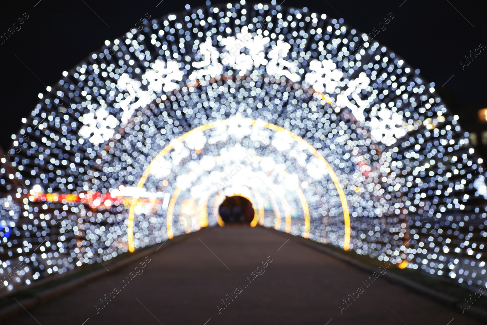 Photo of Beautiful street lights at night. Bokeh effect