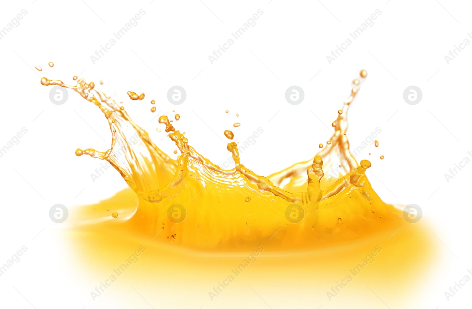 Photo of Splashing tasty fresh juice on white background