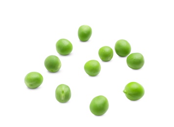 Fresh green peas on white background