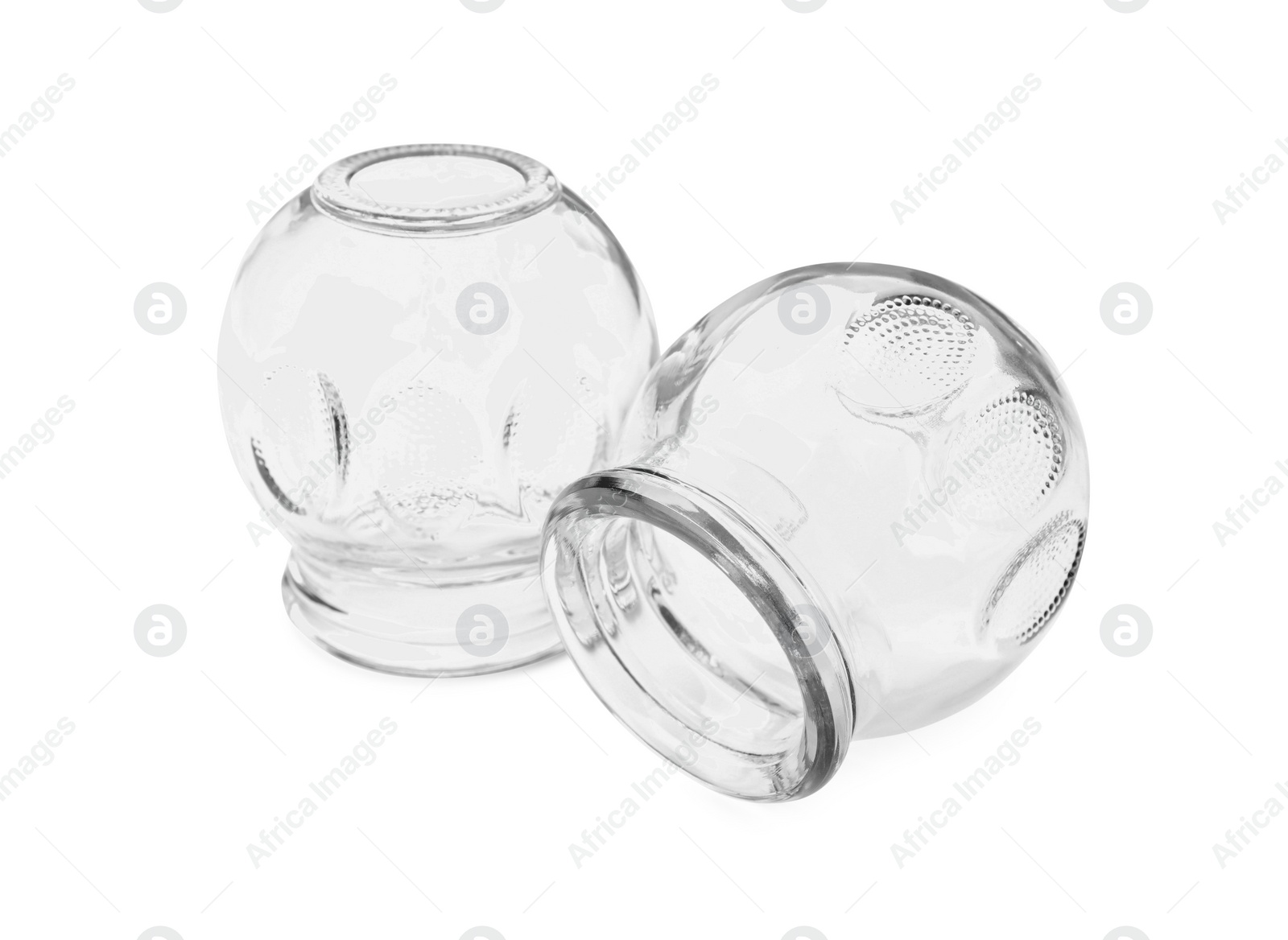 Photo of Glass cups isolated on white. Cupping therapy