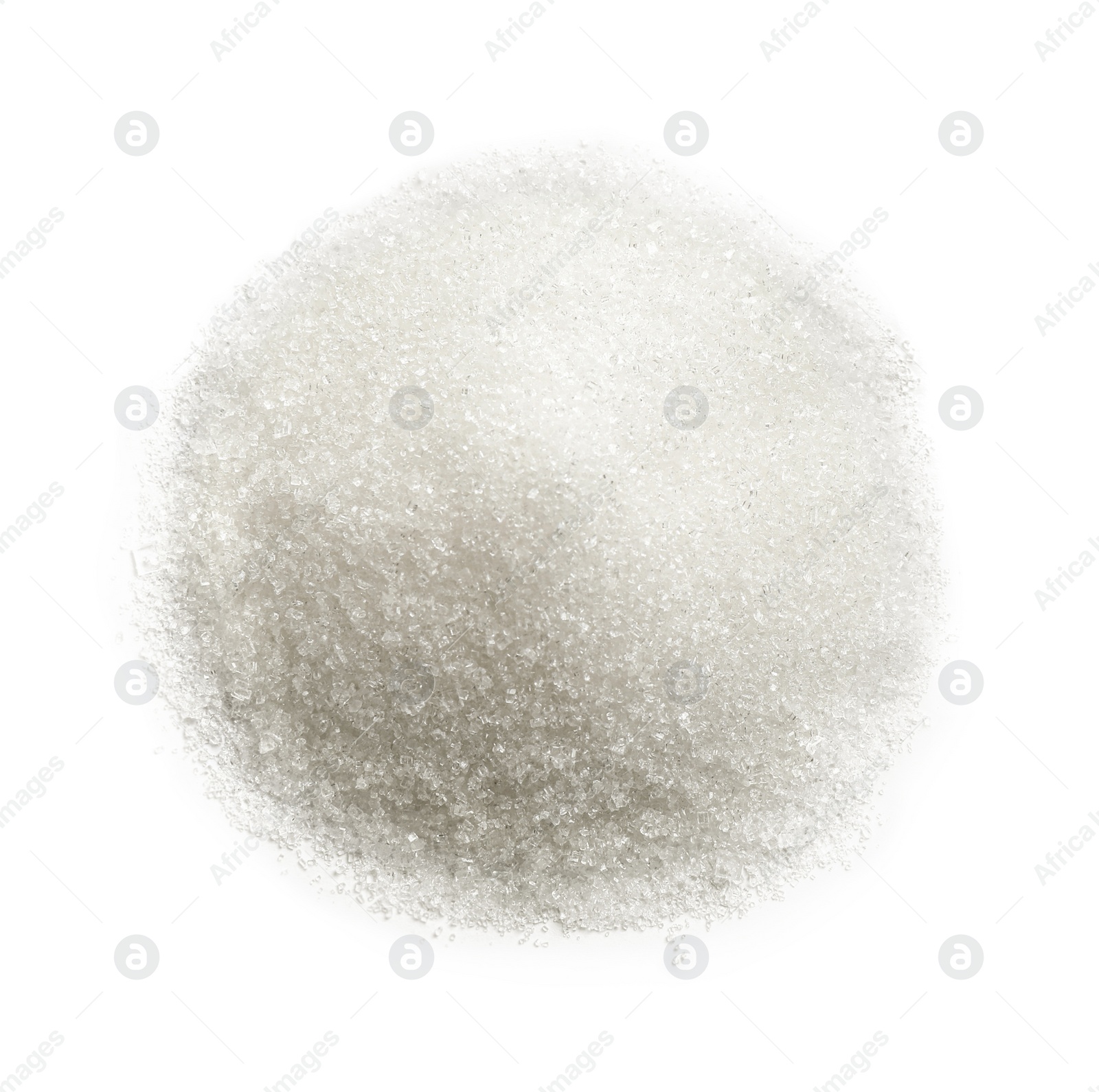 Photo of Pile of granulated sugar isolated on white