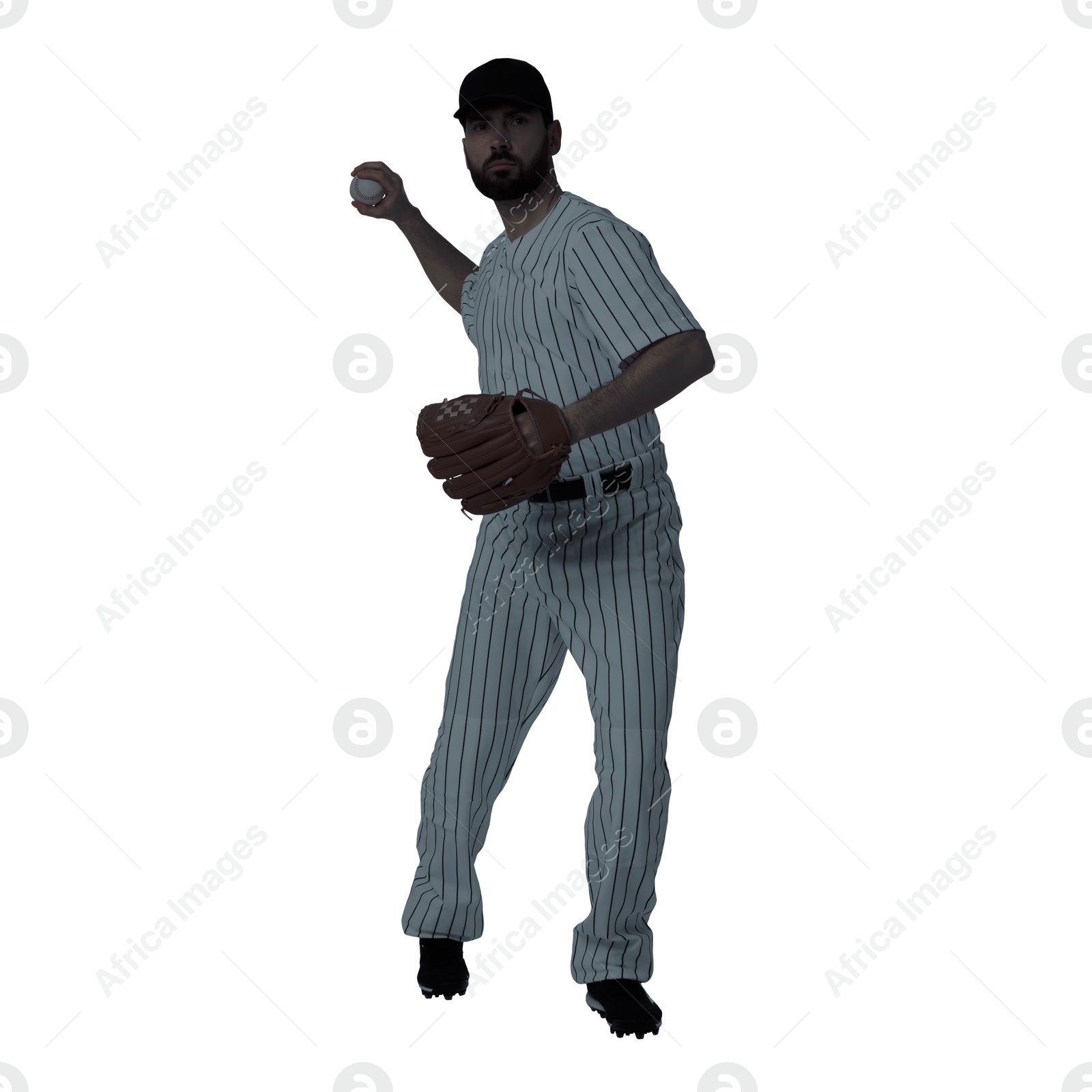 Image of Silhouette of baseball player on white background