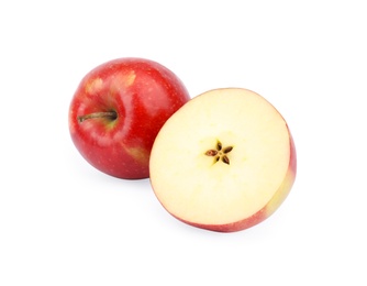 Photo of Ripe juicy red apples on white background