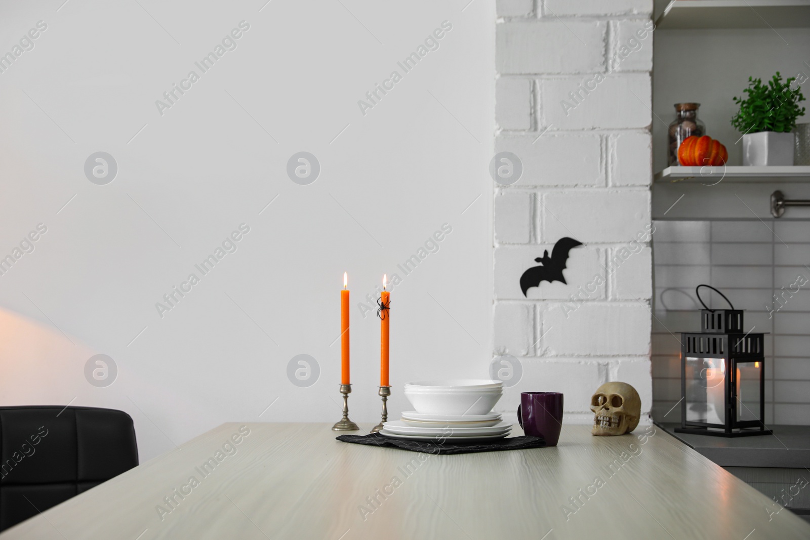 Photo of Halloween decor in room. Idea for festive interior