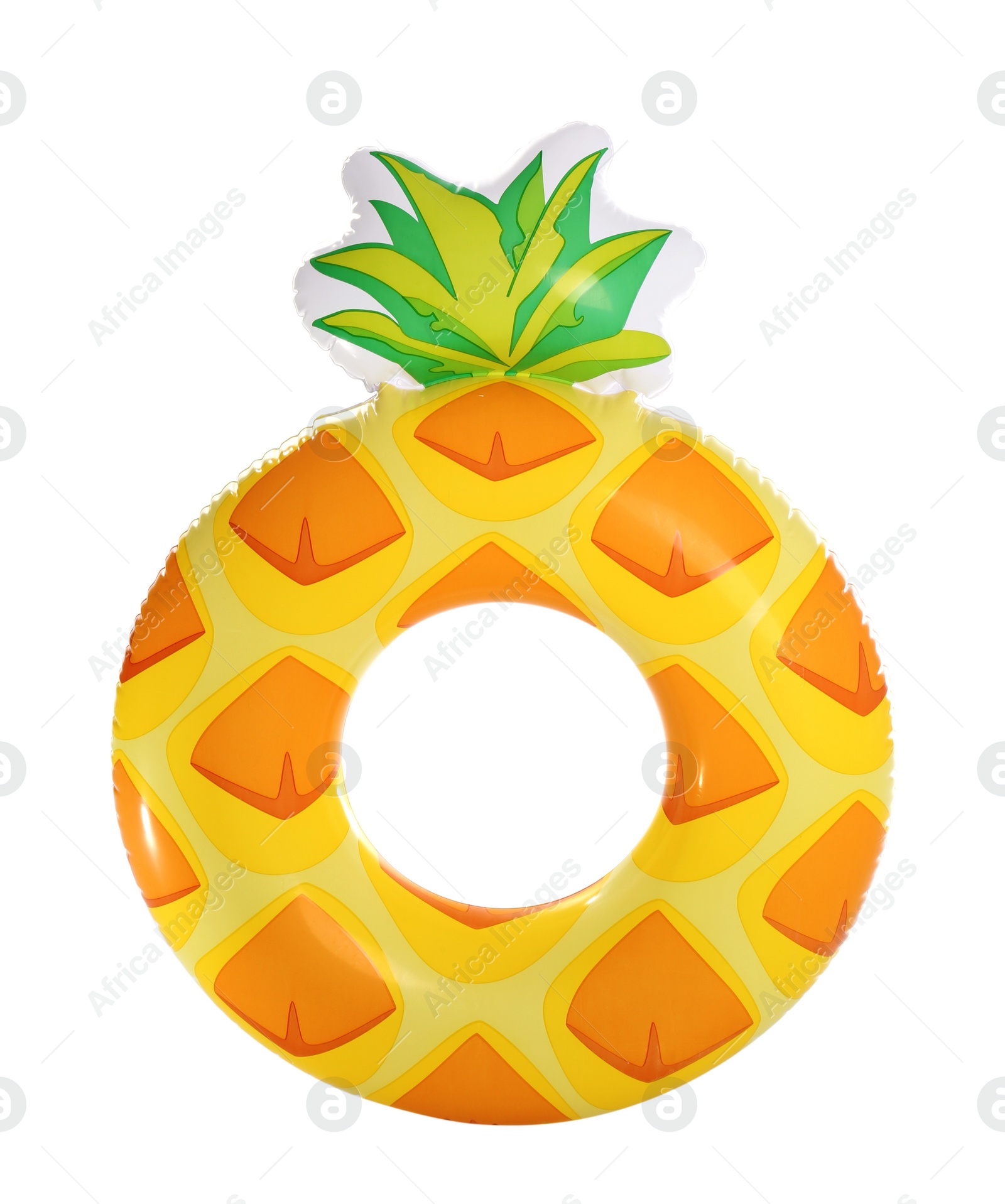 Photo of Bright inflatable pineapple ring isolated on white