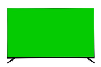 Image of Wide TV with blank green screen isolated on white