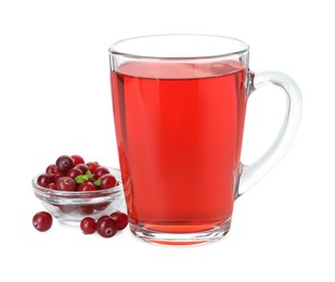 Photo of Cupdelicious cranberry tea and berries isolated on white