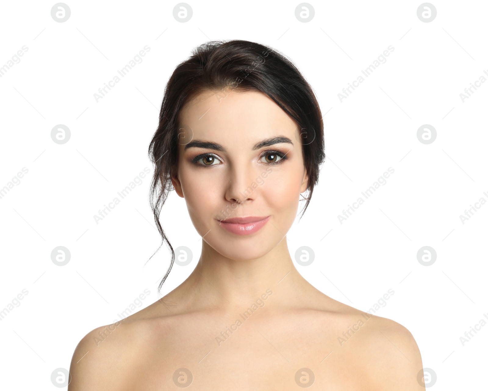 Photo of Portrait of young woman with beautiful hair on white background