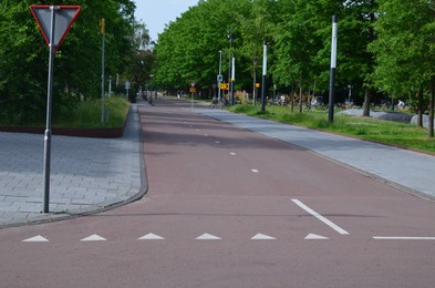 Empty bike lane with markings in park