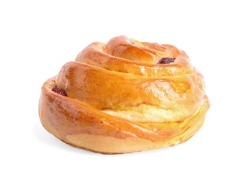 Fresh delicious sweet pastry on white background