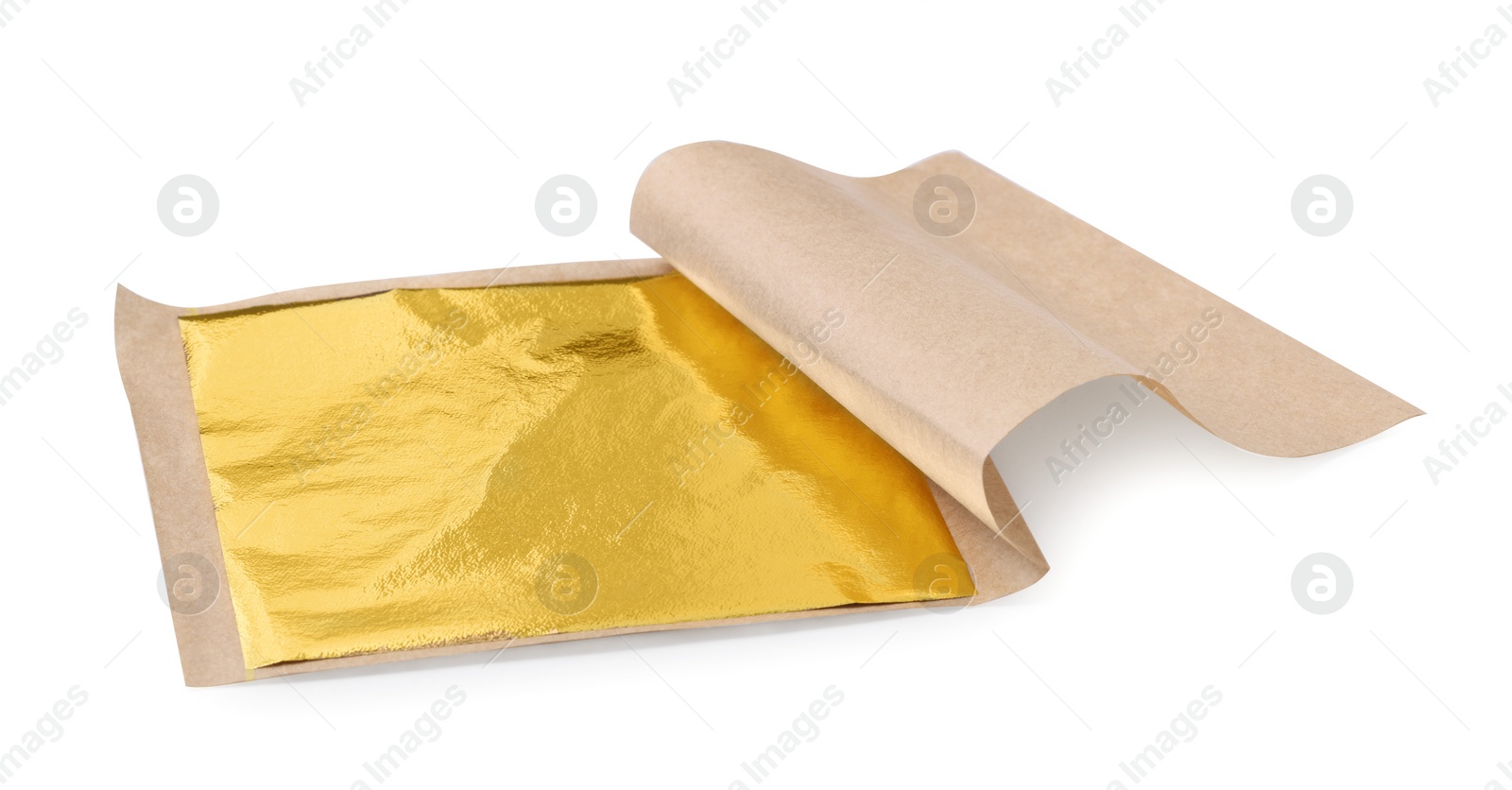 Photo of One edible gold leaf sheet isolated on white