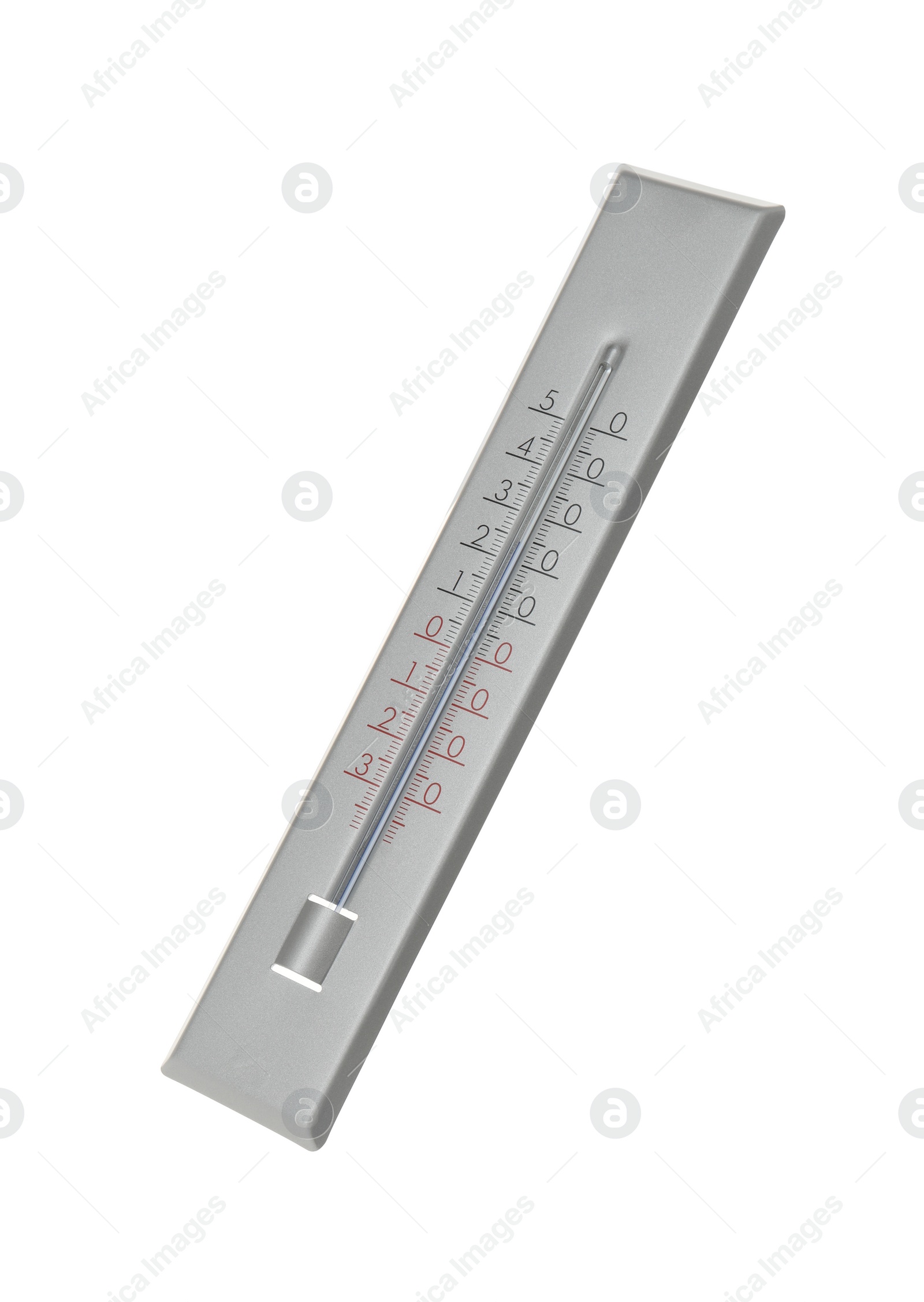 Photo of Modern grey weather thermometer on white background