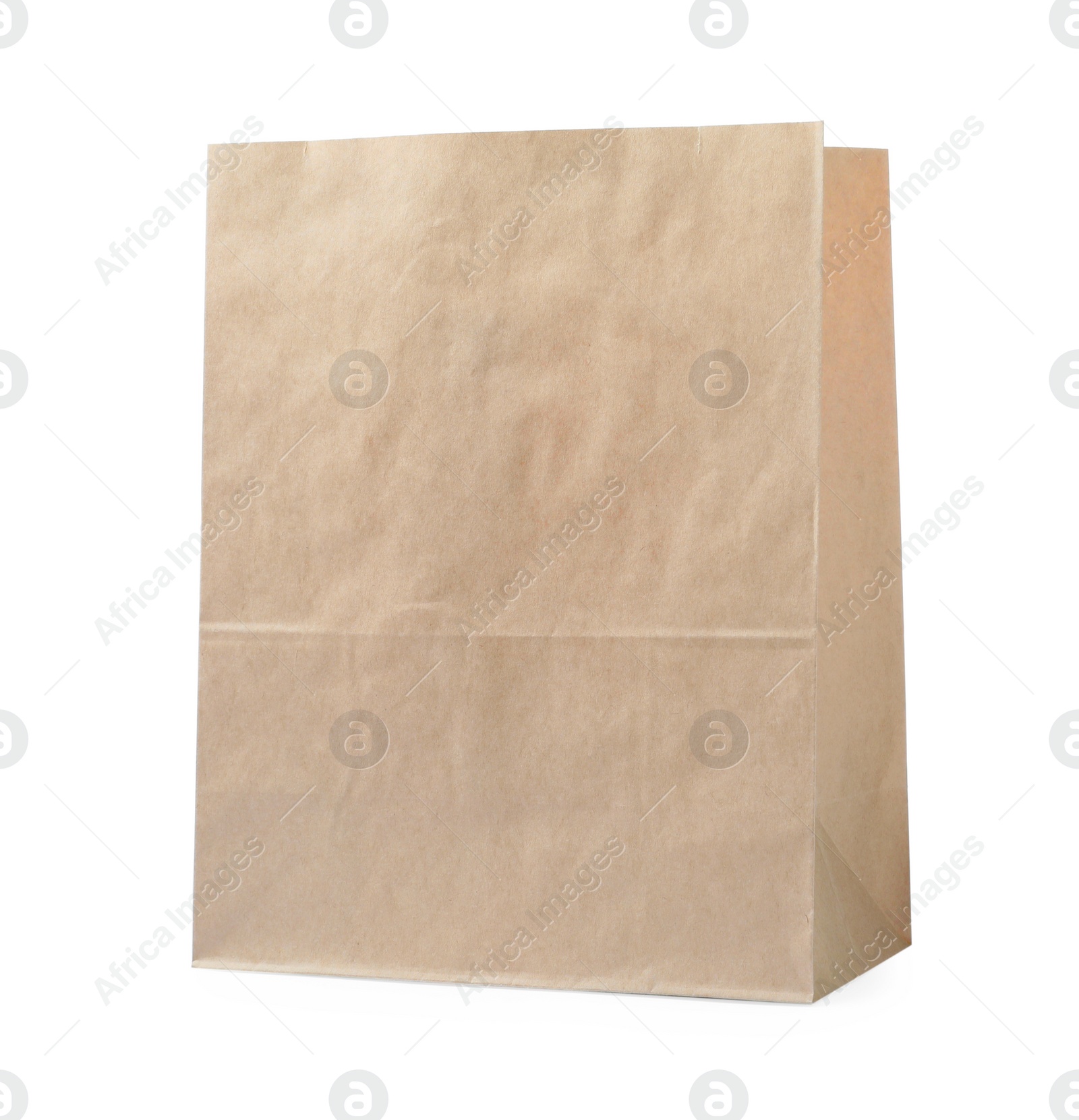 Photo of Open kraft paper bag isolated on white