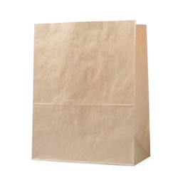 Open kraft paper bag isolated on white