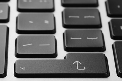 Photo of Closeup view of Enter key on modern computer keyboard