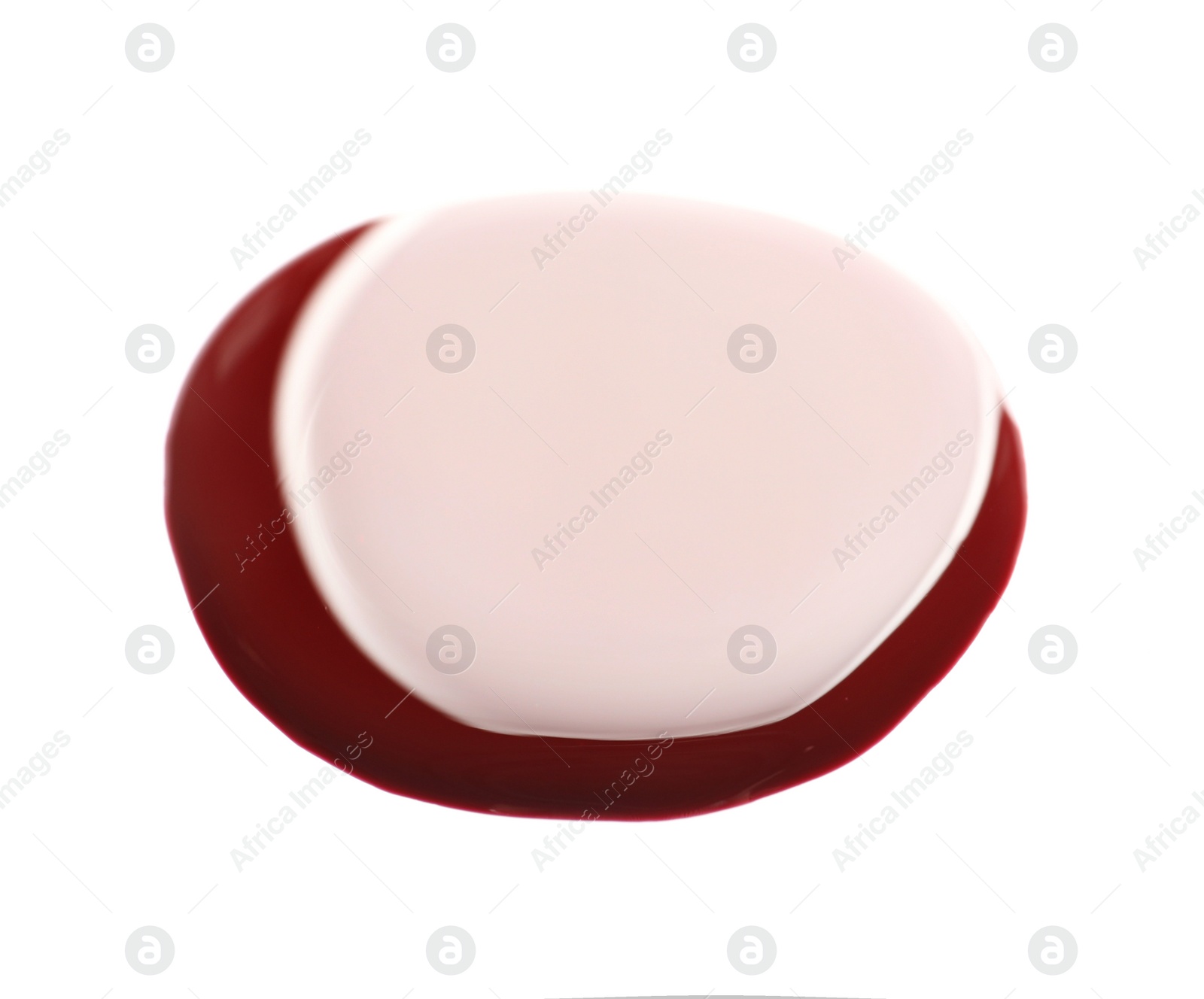 Photo of Sample of colorful nail polish on white background