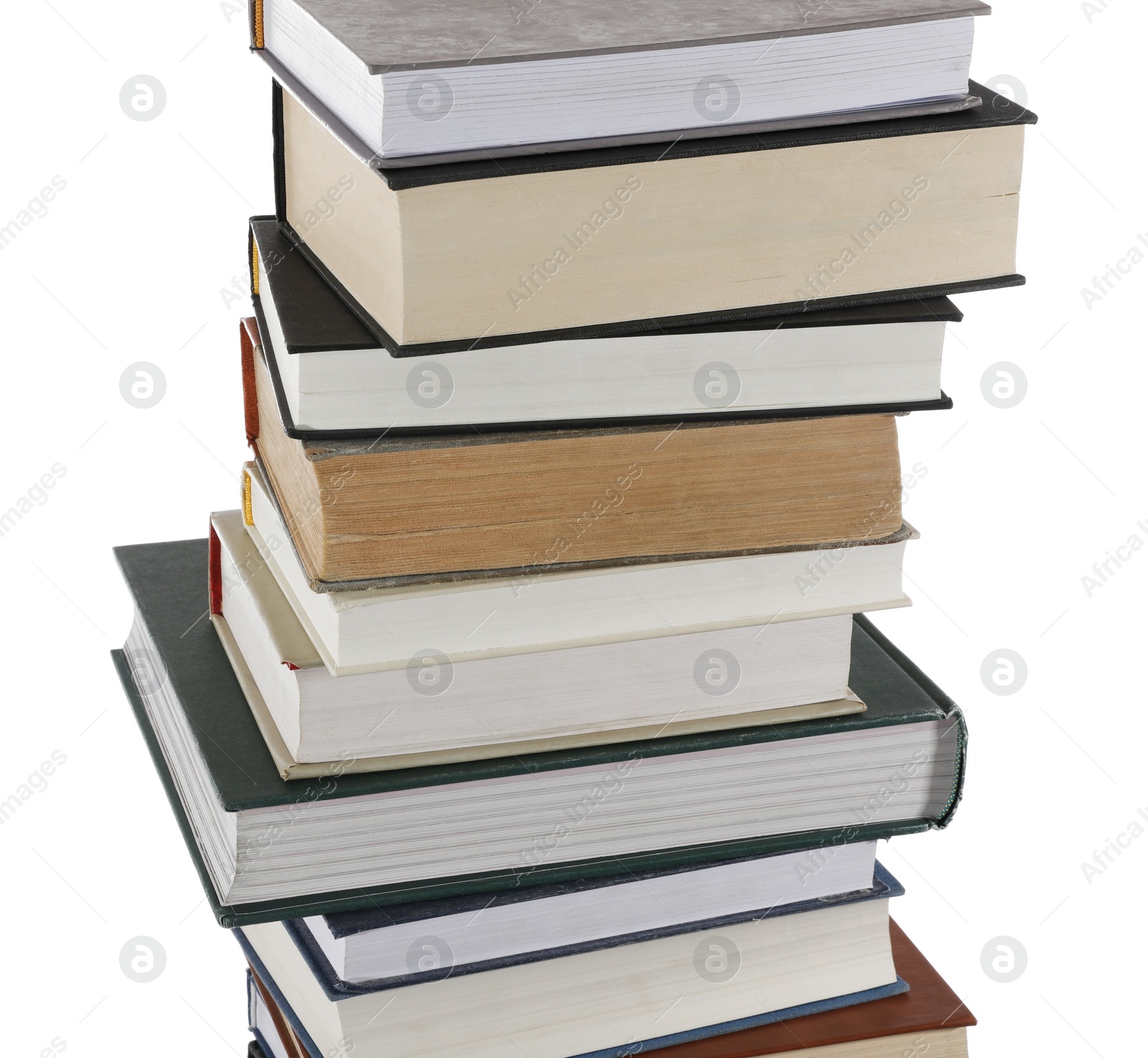 Photo of Stack of many different books isolated on white