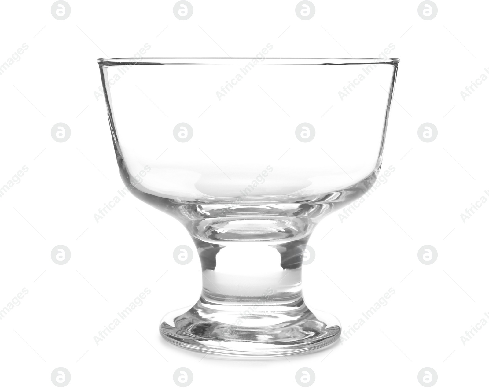 Photo of Glass dessert bowl on white background. Washing dishes