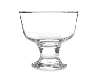 Photo of Glass dessert bowl on white background. Washing dishes