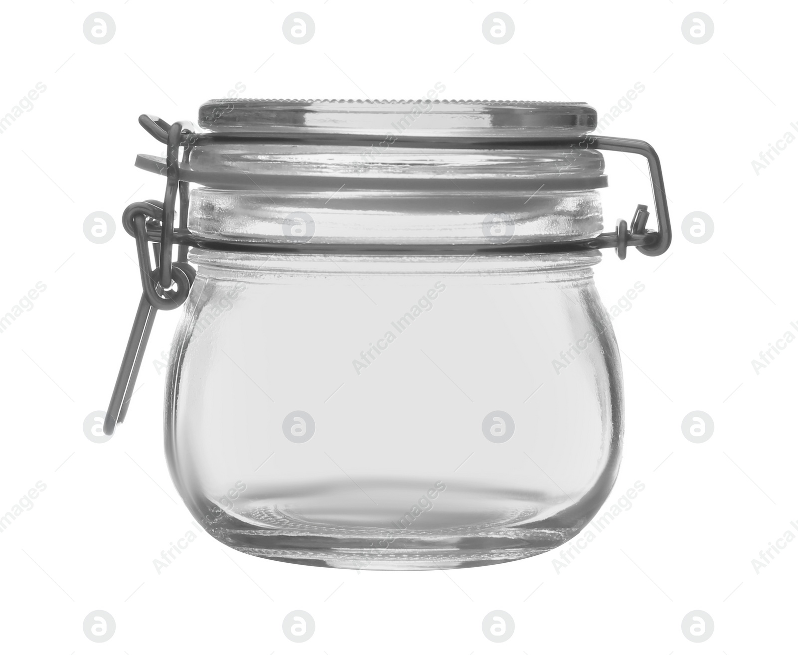 Photo of Closed empty glass jar isolated on white