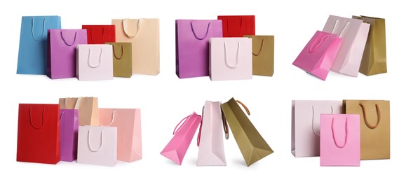 Image of Colorful shopping bags isolated on white, set