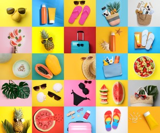 Image of Bright collage with beach accessories and other summer stuff