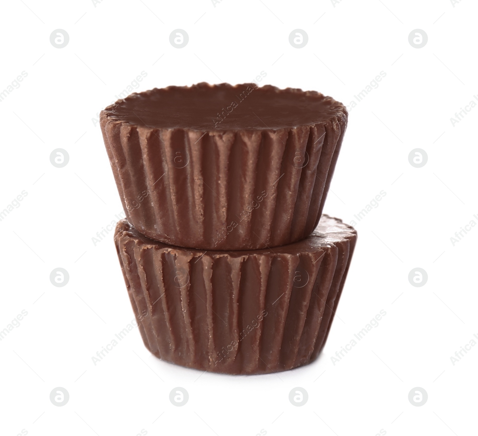 Photo of Sweet peanut butter cups isolated on white
