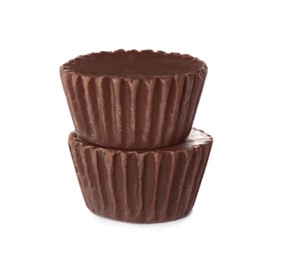 Photo of Sweet peanut butter cups isolated on white