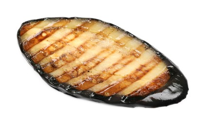 Photo of One slice of tasty grilled eggplant isolated on white