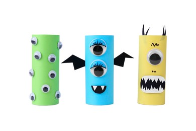 Monsters made of paper isolated on white. Halloween decoration