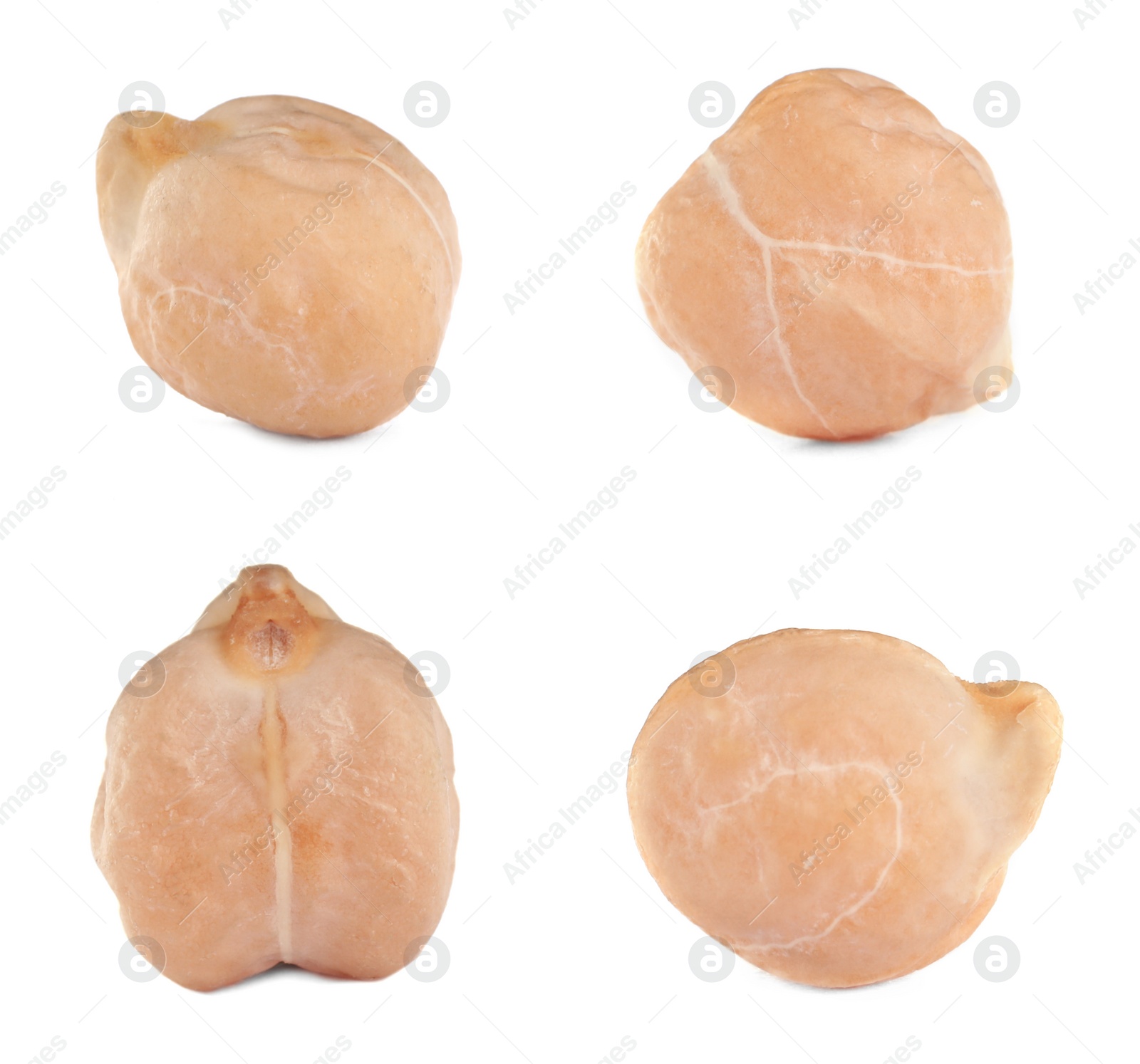 Image of Set with raw chickpeas on white background 