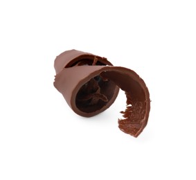 Photo of One tasty chocolate curl isolated on white