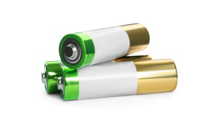New AA batteries on white background. Dry cell