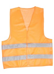 Reflective vest isolated on white, top view. Safety equipment