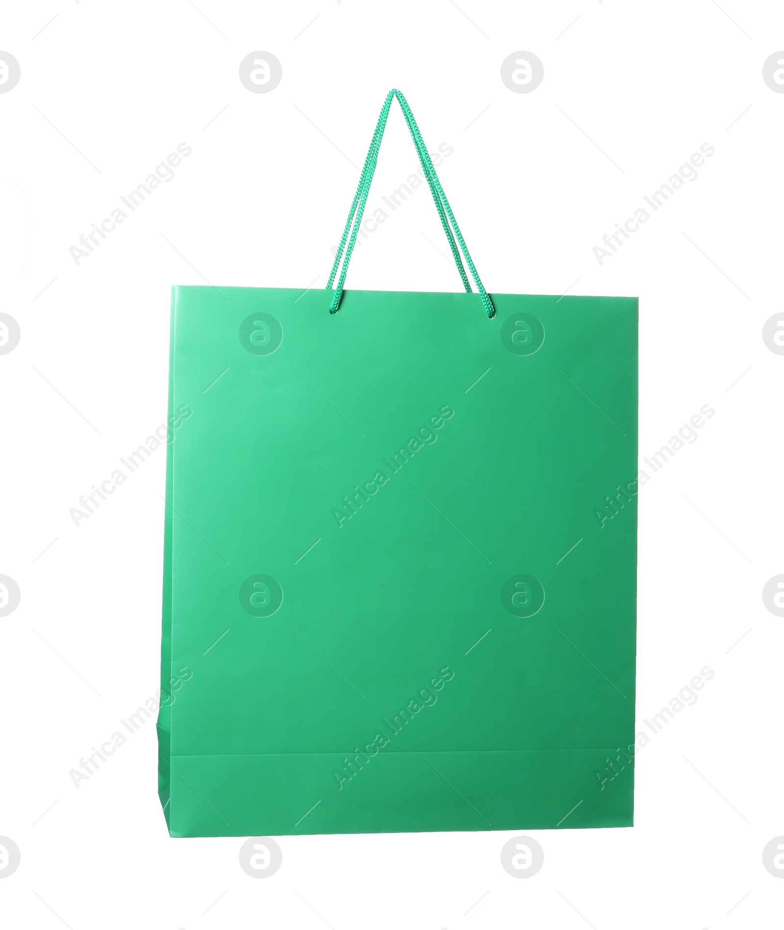 Photo of One green shopping bag isolated on white