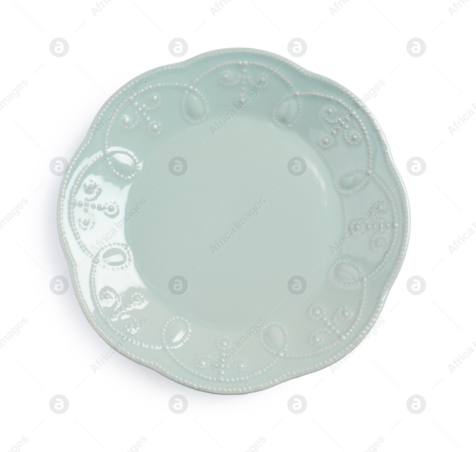 Photo of Beautiful ceramic plate isolated on white, top view