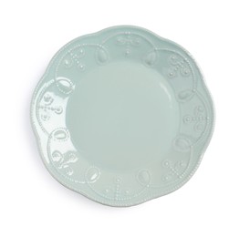 Photo of Beautiful ceramic plate isolated on white, top view