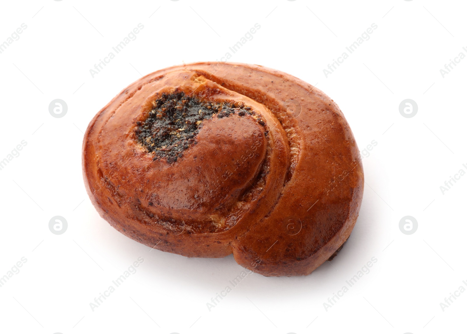 Photo of Freshly baked poppy seed bun isolated on white