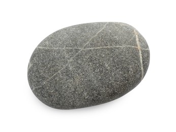 Photo of One grey stone isolated on white, top view