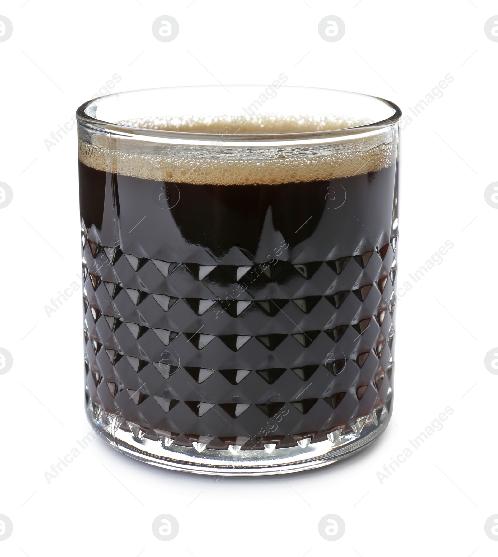 Photo of Glass with delicious coffee on white background