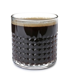 Photo of Glass with delicious coffee on white background