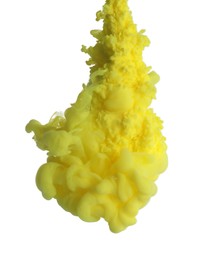 Splash of yellow ink on light background, closeup