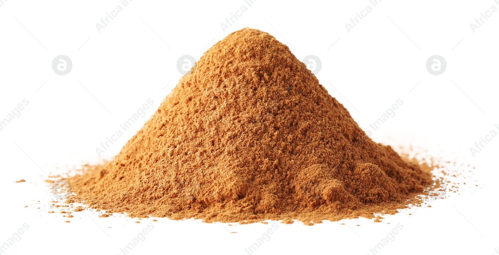 Photo of Pile of dry aromatic cinnamon powder isolated on white