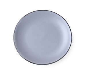 Empty light gray ceramic plate isolated on white, top view