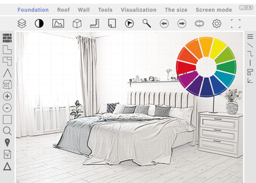 Image of Sketch of bedroom interior on graphic tablet. Illustration