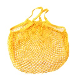 Orange empty string bag isolated on white, top view