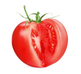 Photo of Cut red ripe tomato isolated on white
