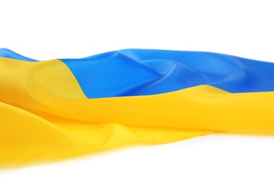 National flag of Ukraine on white background, closeup