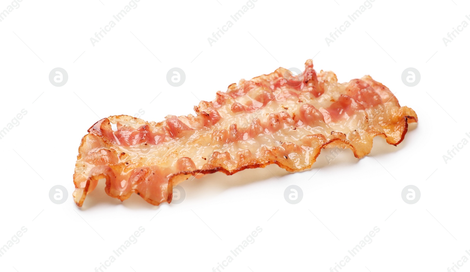 Photo of One fried bacon slice isolated on white