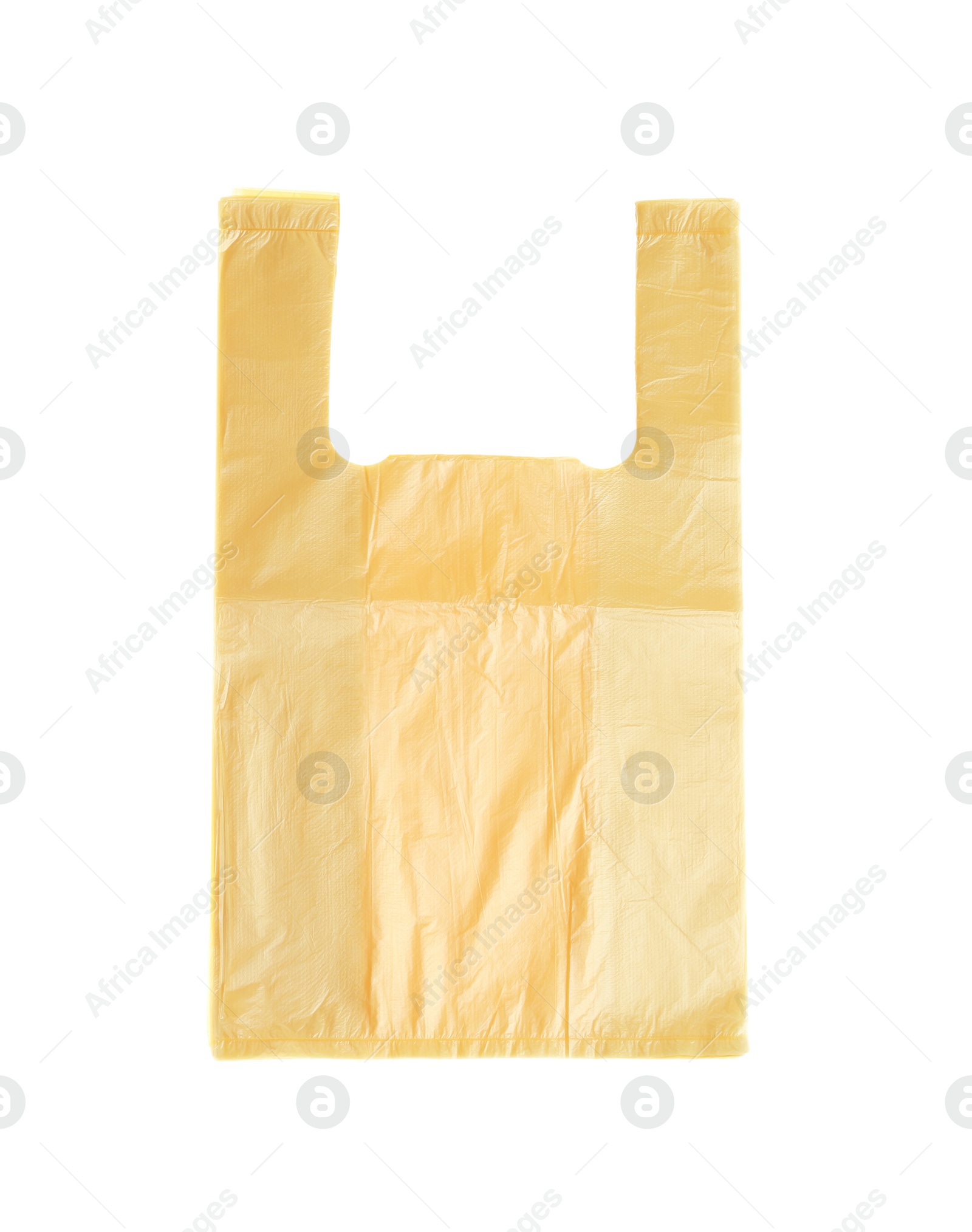 Photo of Stack of plastic bags isolated on white, top view